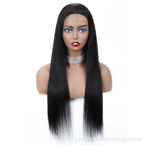 Good Quality Brazilian Hair Lace Closure Wig 4*4, Cuticle Aligned Remy Hair Natural Color Straight Wave Lace Front Wig Wholesale